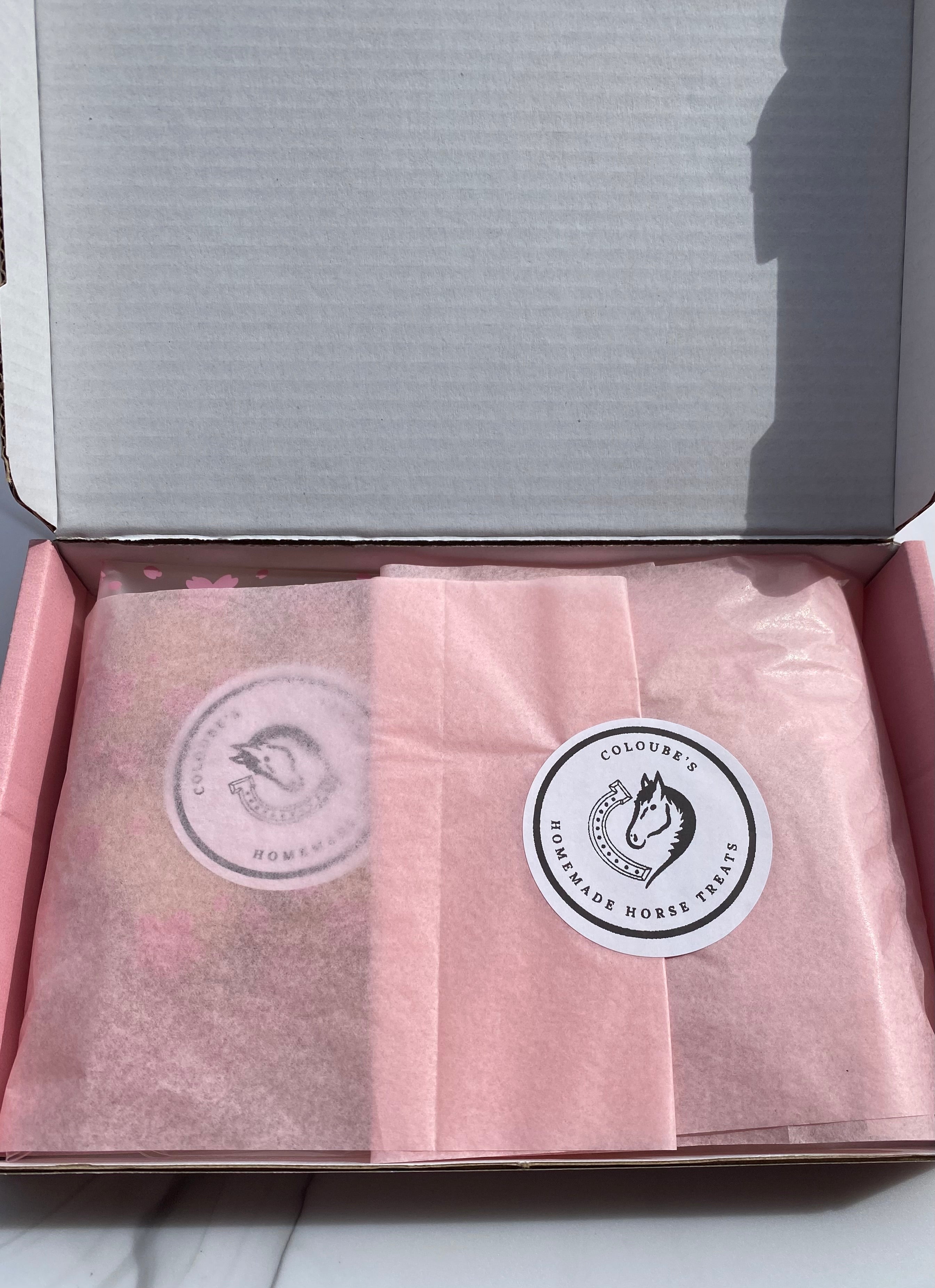 Equestrian gift box, Pink horse treat gift box, Handmade gifts for equestrians, luxury horse treats, unicorn horse treats